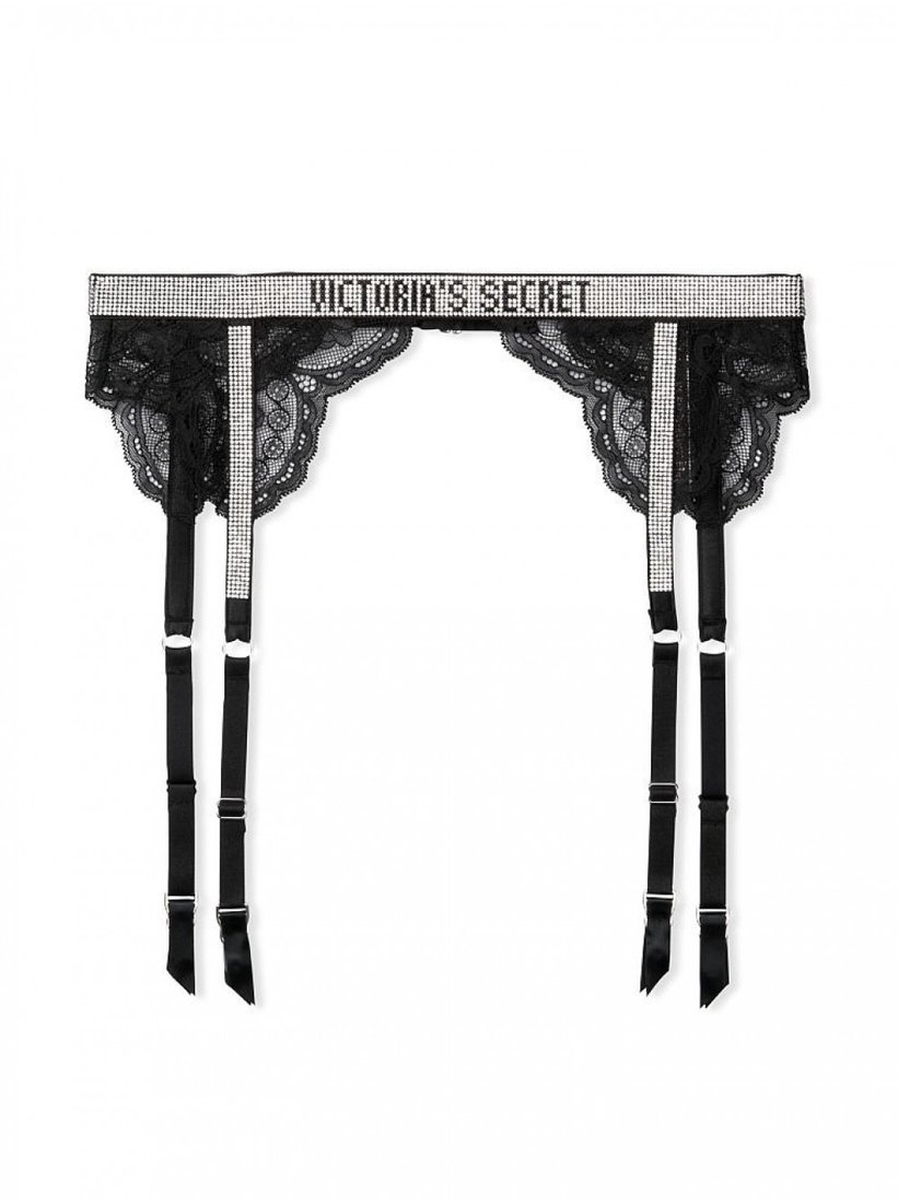 Черный кружевной пояс со стразами Victoria's Secret Shine Strap Lace Garter Belt, XS\S