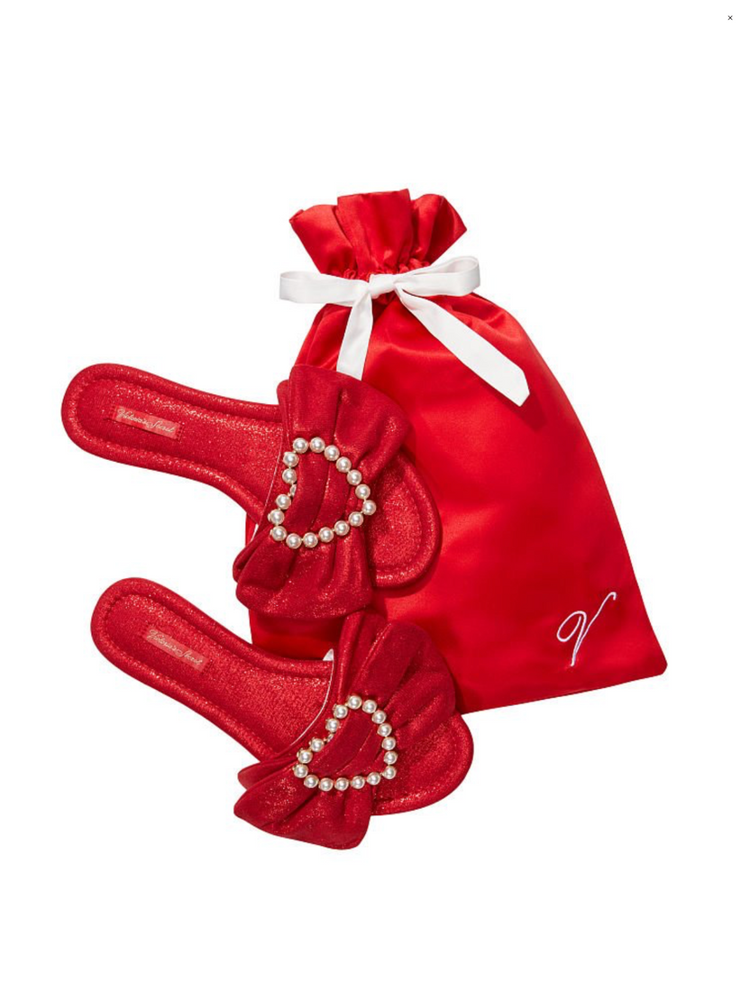 Красные домашние тапочки Victoria’s Secret Satin Bow Slide Slippers, S