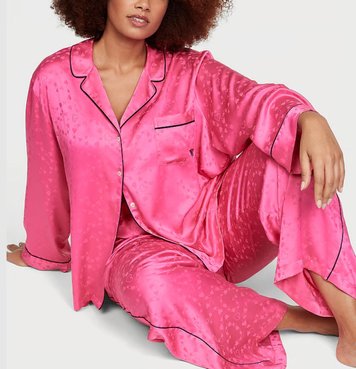 Розовая сатиновая пижама Victoria's Secret The Satin Long PJ Set, XS