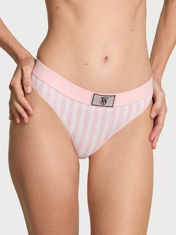 Трусики-стрінги в смужку Victoria's Secret Logo Cotton Shine Patch Thong Panty в смужку