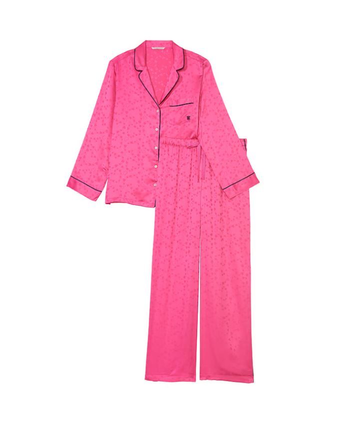 Розовая сатиновая пижама Victoria's Secret The Satin Long PJ Set, XS