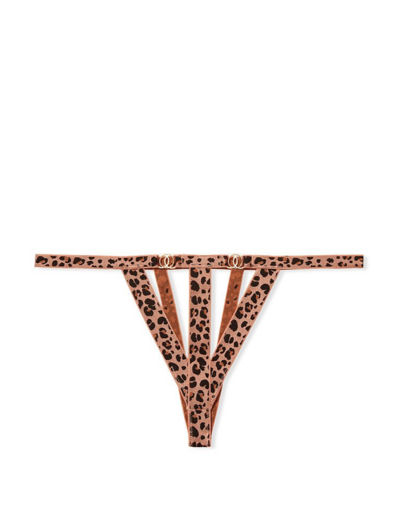 Леопардовый комплект белья на ремешках Victoria’s Secret Bond Girl, 34C, XS