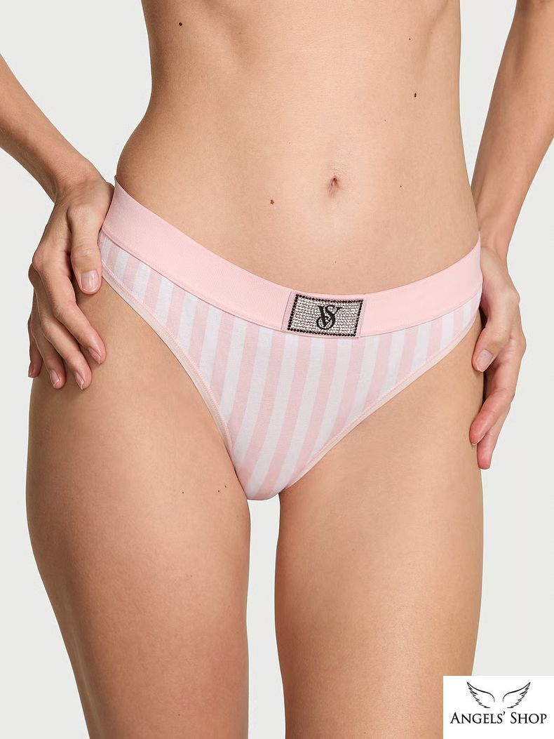 Трусики-стринги в полоску Victoria's Secret Logo Cotton Shine Patch Thong в полоску