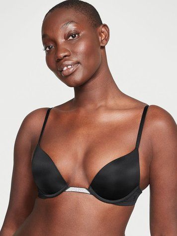 Черный бюст со стразами Victoria's Secret Bombshell Add-2-Cups Shine Strap Push-Up Bra Top, 32B