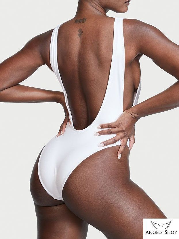 Білий суцільний купальник зі стразами Victoria's Secret Shine Strap One-piece, M