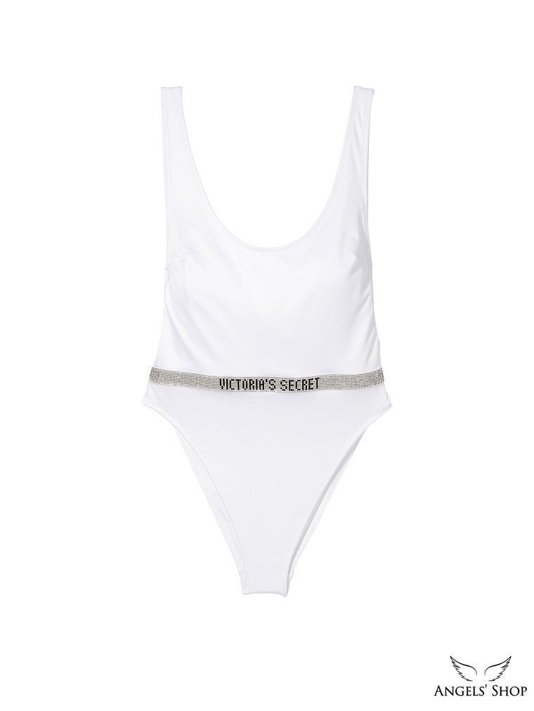 Білий суцільний купальник зі стразами Victoria's Secret Shine Strap One-piece, M
