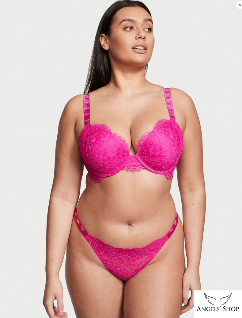 Женские кружевные трусики со стразами Victoria's Secret Bombshell Shine Strap Thong Panty Lace, XS