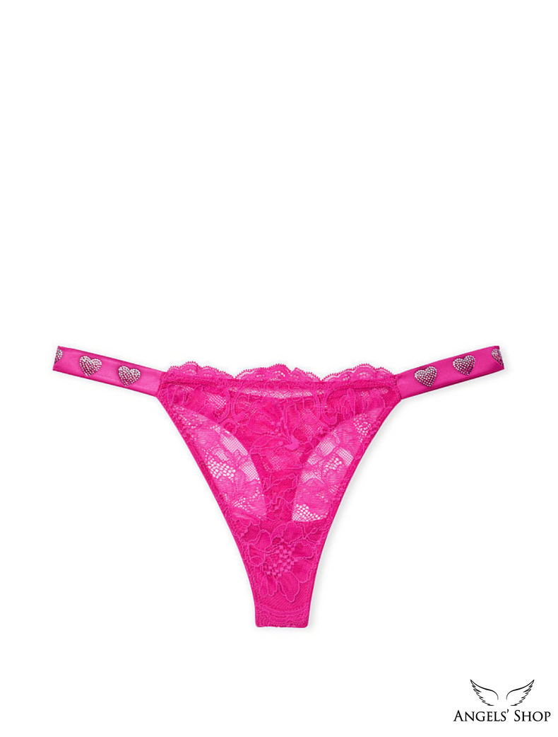 Женские кружевные трусики со стразами Victoria's Secret Bombshell Shine Strap Thong Panty Lace, XS