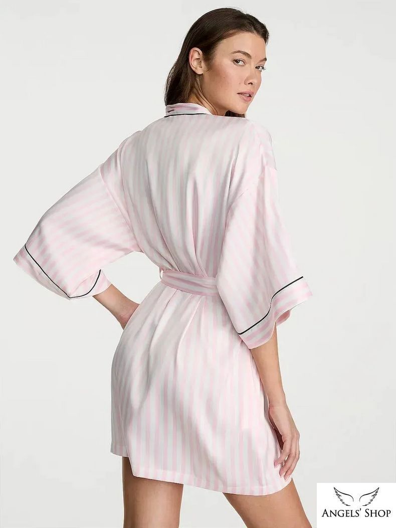 Сатиновий халат Pretty Blossom Iconic Stripe Satin Short Robe Victoria's Secret