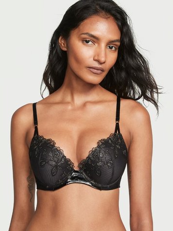 Черный кружевной бюстгальтер с пуш-апом Victoria's Secret Push Up Lace Bra, 34B