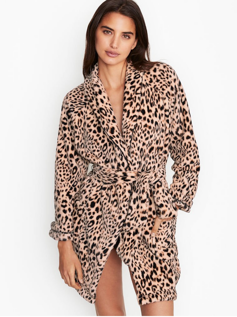 Леопардовый плюшевый халат Victoria's Secret Logo Short Cozy Robe, XS\S