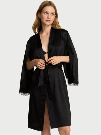 Сатиновий халат Satin Rose Lace-Trim Midi Robe Victoria's Secret