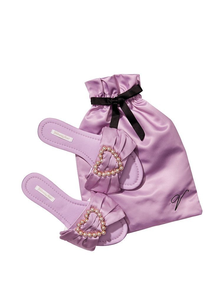 Фіолетові атласні домашні тапочки Victoria’s Secret Satin Bow Slide Slippers, S
