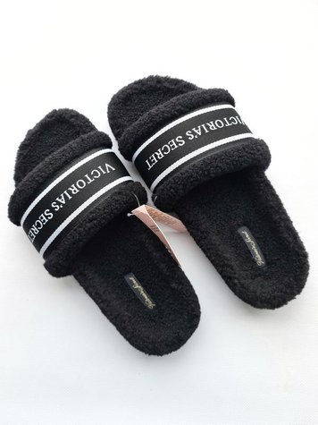 Черные домашние тапочки с логотипом Victoria’s Secret Logo Black Slippers, M