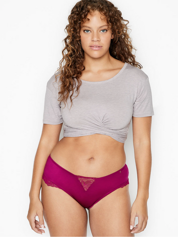 Жіночі рожеві трусики з мереживом Victoria's Secret Micro Lace Insert Cheeky Panty, XS