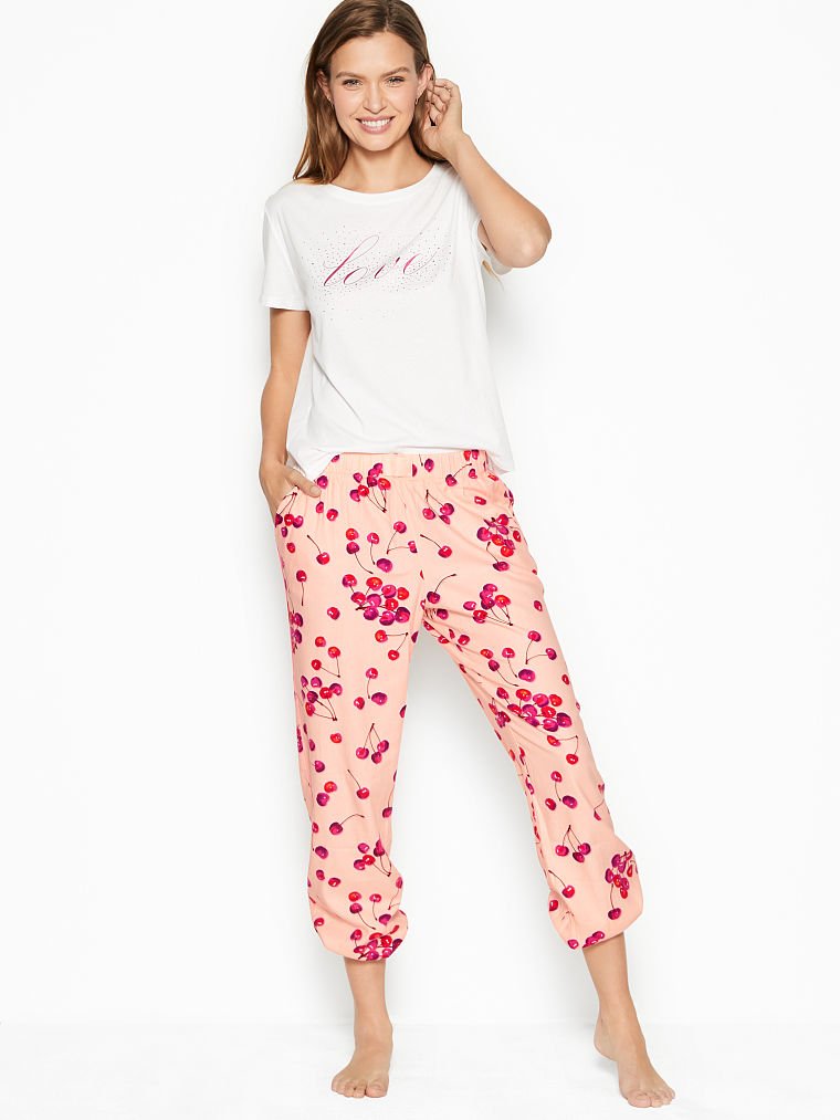 Пижама футболка с фланелевыми штанами Виктория Сикрет Cotton & Flannel, M