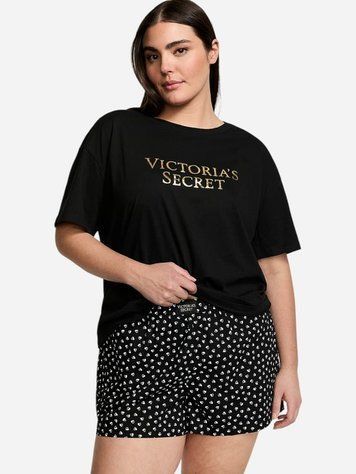 Чорна котонова піжама Victoria's Secret з шортами, XL