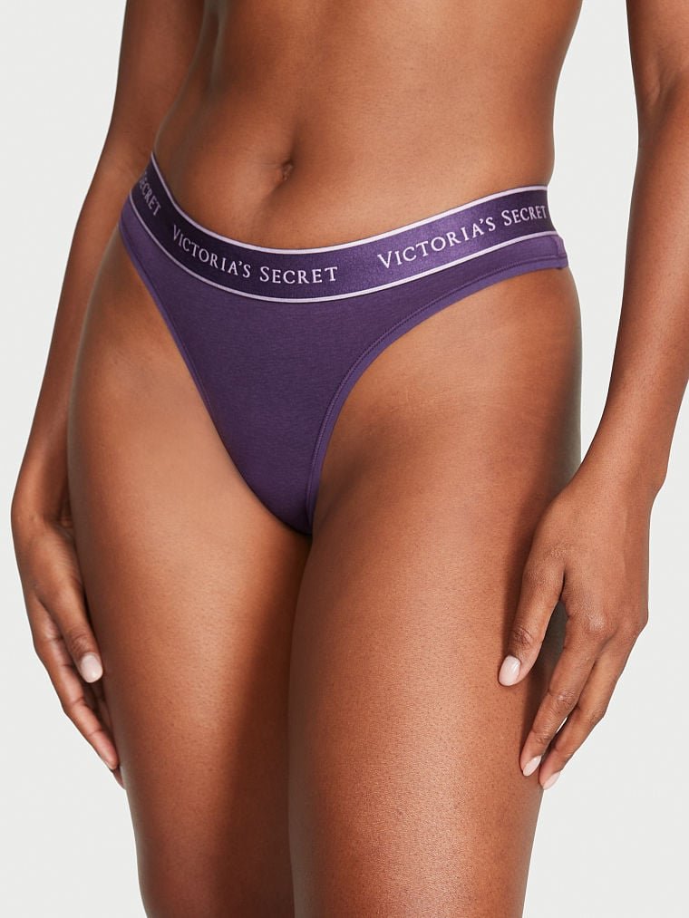 Женские коттоновые фиолетовые трусики стринги Victoria's Secret, XS