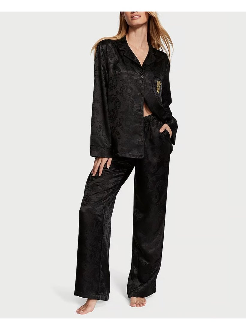 Чорна сатинова піжама Victoria's Secret Satin Long PJ Set, XS