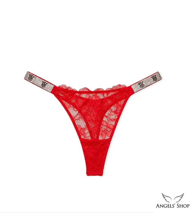 Женские красные трусики со стразами Victoria's Secret Bombshell Shine V-string Panty купить в Киеве Angels Shop, M