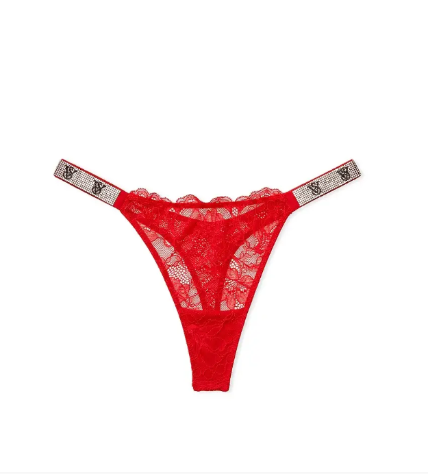 Женские красные трусики со стразами Victoria's Secret Bombshell Shine V-string Panty купить в Киеве Angels Shop, XS