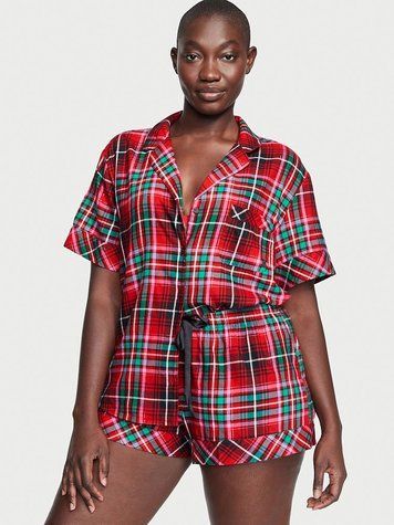 Фланелева піжама з шортами в клітинку Вікторія Сікрет Flannel Short PJ Set, XS