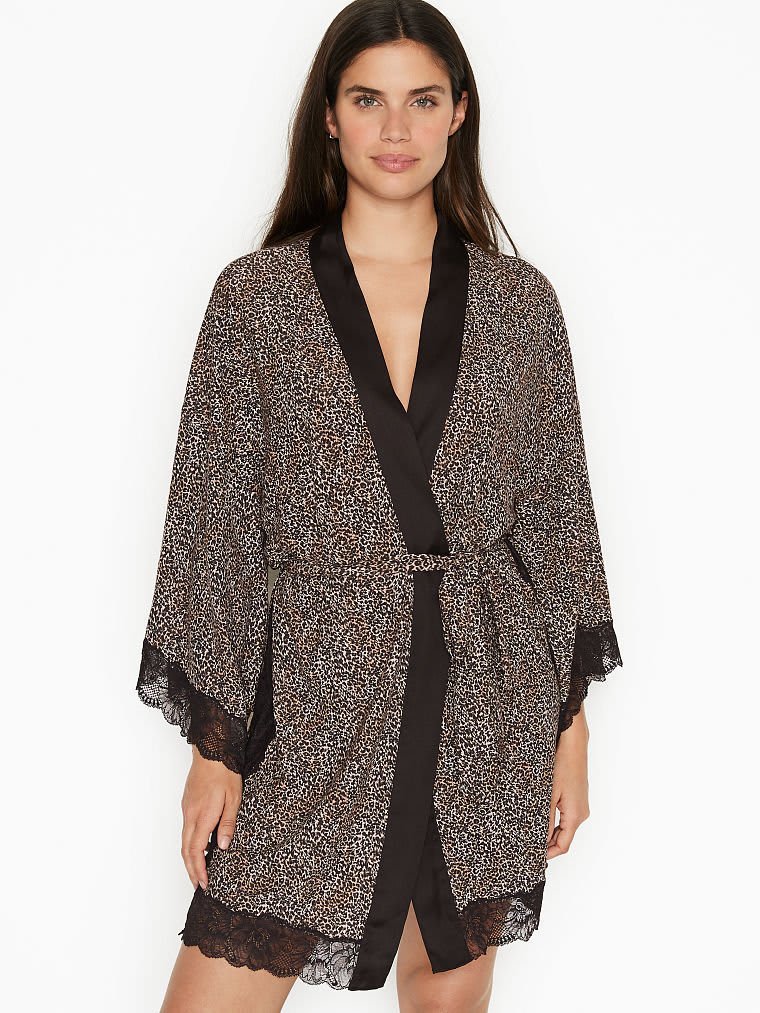 Леопардовый кружевной халат Victoria's Secret Modal Robe, XS\S
