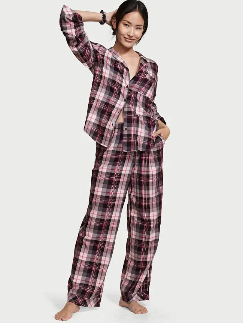 Фланелевая пижама штаны Victoria's Secret Shimmer Flannel Long PJ Set, XS