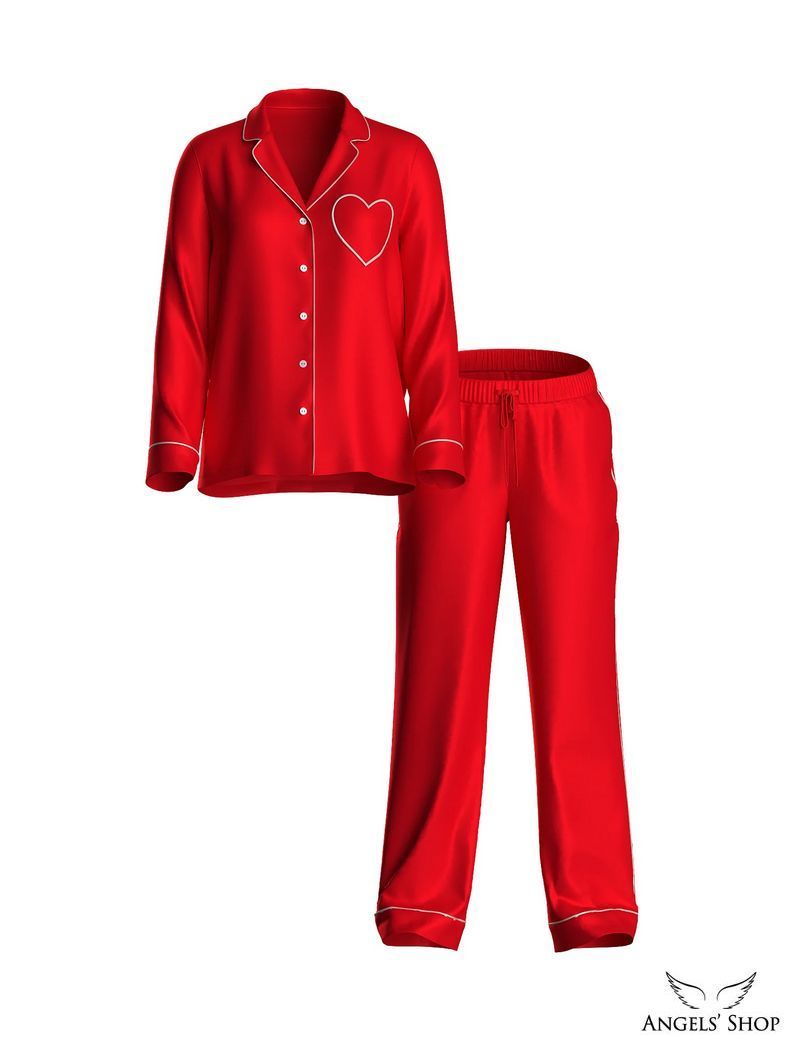 Сатинова піжама Glazed Satin Heart Long Pajama Set Victoria's Secret