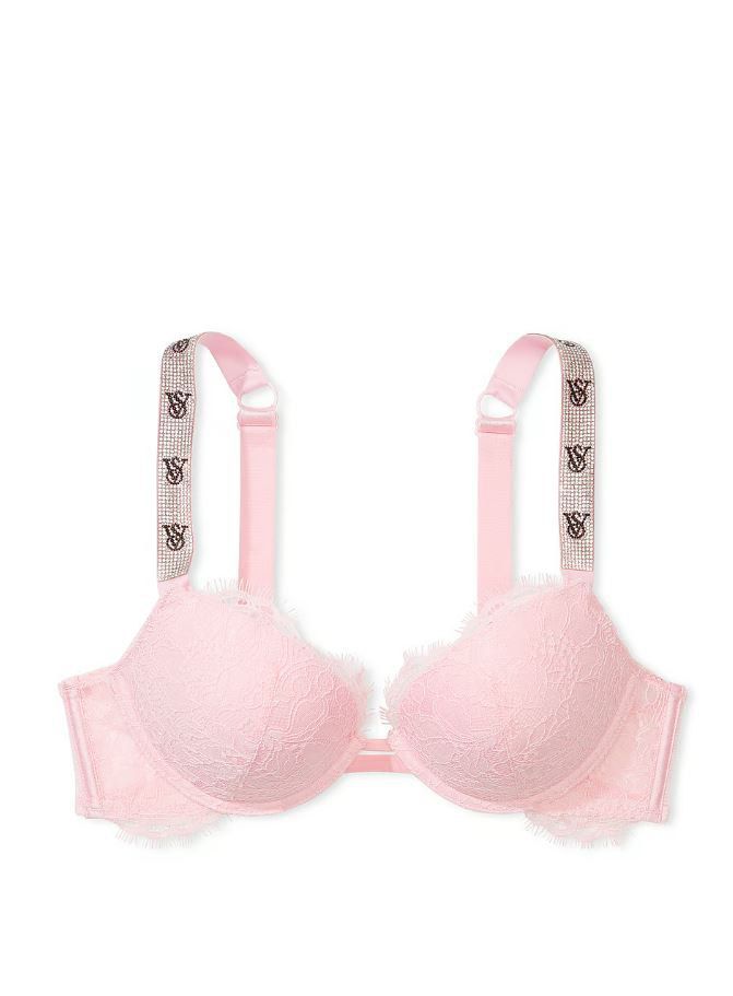 Розовый кружевной бюстгальтер с пуш-ап со стразами Victoria's Secret Embellished Very Sexy, 32A