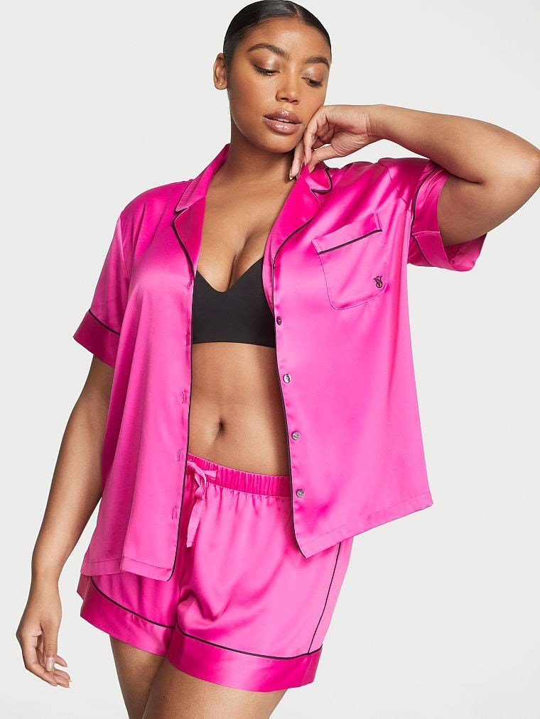 Розовая сатиновая пижама с шортами Victoria's Secret, XS