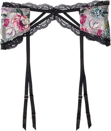 Чорний пояс для панчіх з квітковим візерунком Victoria's Secret Wild Roses Garter Belt, XS\S