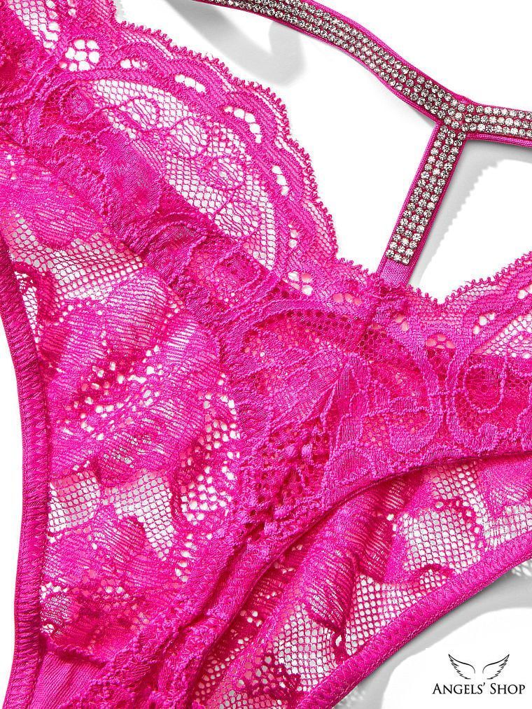 Женские розовые трусики со стразами Victoria's Secret Bombshell Shine V-string Panty, XS
