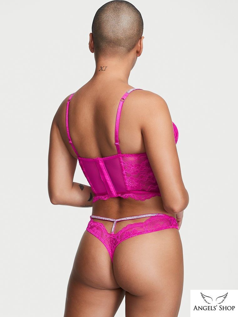 Женские розовые трусики со стразами Victoria's Secret Bombshell Shine V-string Panty, XS