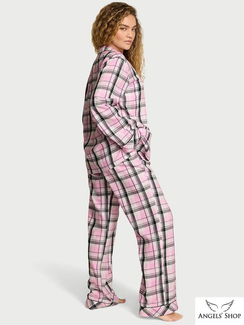 Розовая пижама в клетку Flannel Long Pajama Set Victoria's Secret розовый;в клетку