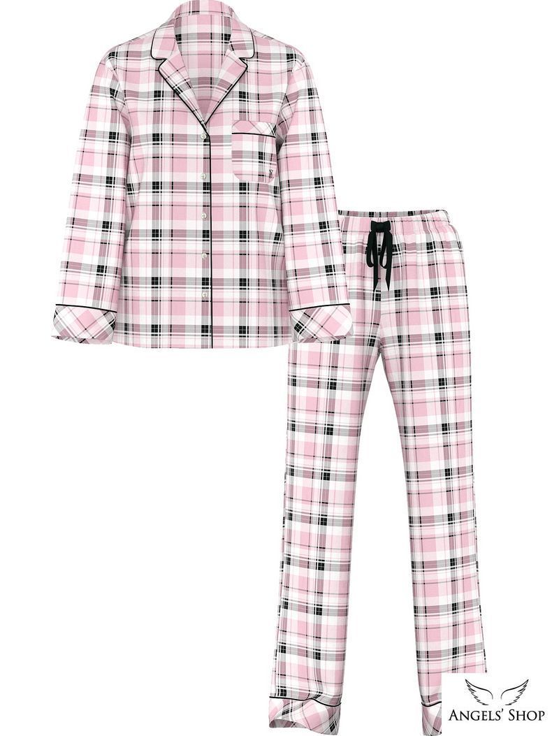 Розовая пижама в клетку Flannel Long Pajama Set Victoria's Secret розовый;в клетку
