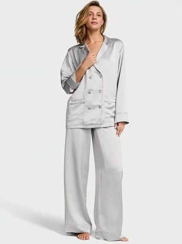 Сіра сатинова піжама Victoria's Secret The Satin Long PJ Set, XS