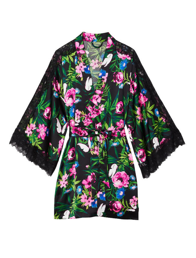 Сатиновый халат с кружевными вставками Victoria's Secret Lace Inset Robe, XS\S