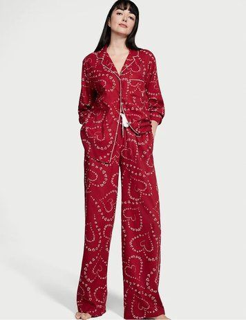 Червона коттонова піжама Victoria's Secret Cotton Long PJ Set, XL