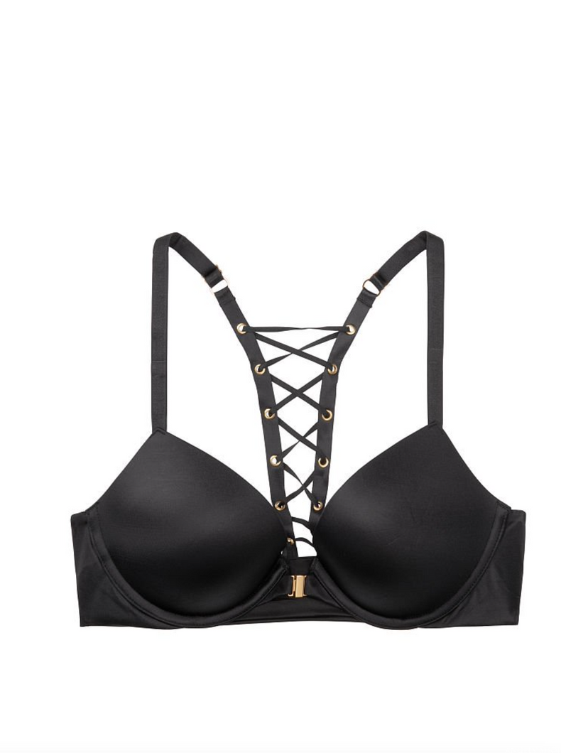 Чорний комплект білизни пуш-ап Victoria’s Secret Lace-up Back Grommet, 32B, XS