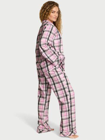 Рожева піжама в клітку Flannel Long Pajama Set Victoria's Secret в клітку