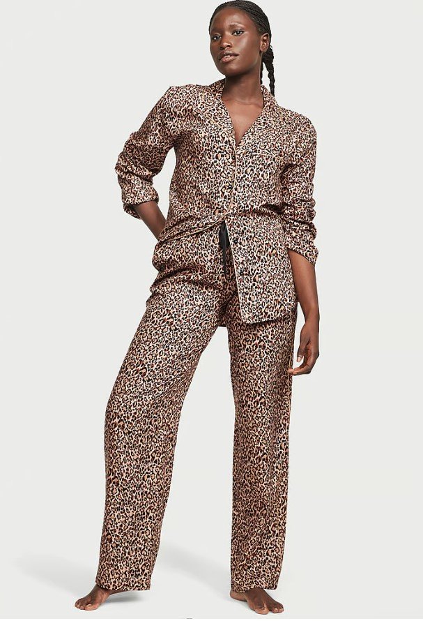 Леопардовая коттоновая пижама Victoria's Secret Cotton Long PJ Set, S