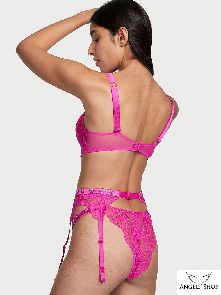 Рожевий мереживний пояс зі стразами Victoria's Secret Shine Strap Lace Garter Belt, XS\S