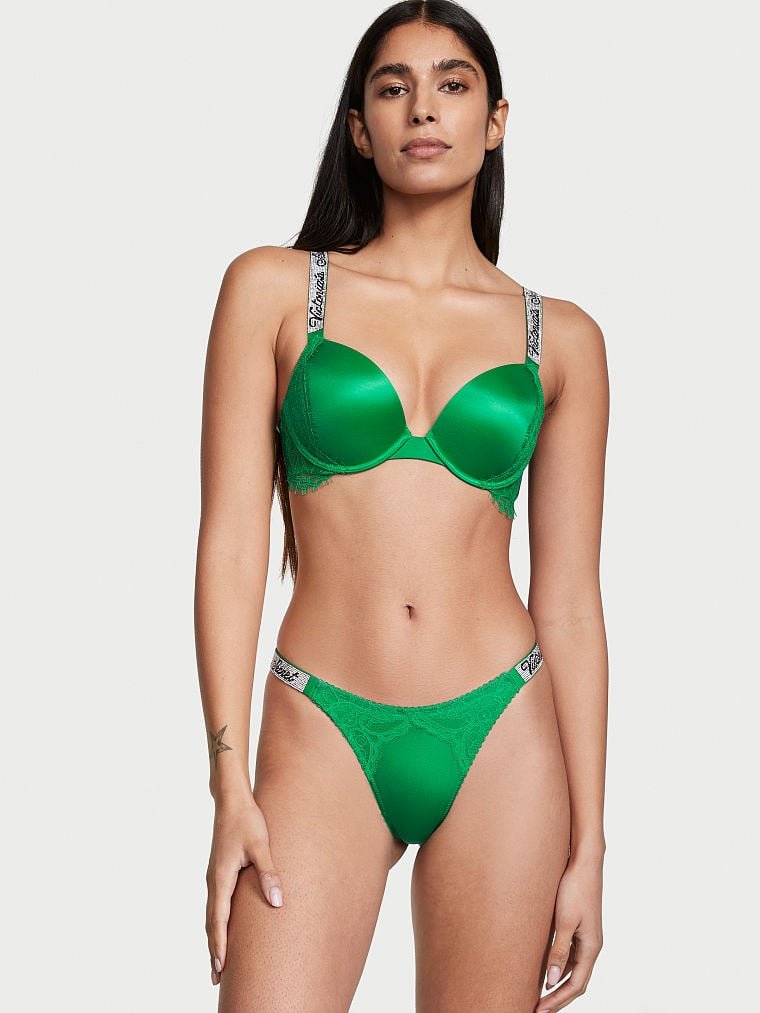 Женские зеленые трусики со стразами Victoria's Secret Bombshell Shine V-string Panty, XS