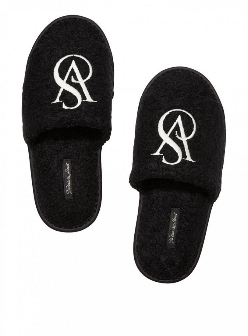 Черные домашние тапочки с логотипом Victoria’s Secret Logo Black Slippers, S