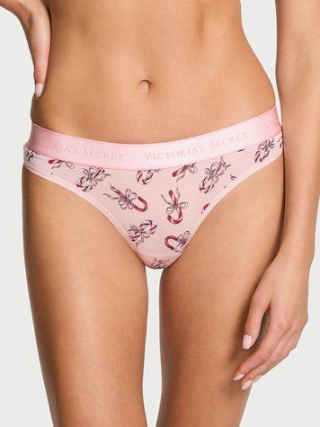 Розовые трусики-стринги с принтом Logo Cotton Thong Panty Victoria&rsquo;s Secret розовый