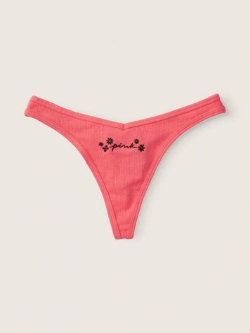 Женские розовые коттоновые трусики стринги от PINK Victoria's Secret, M