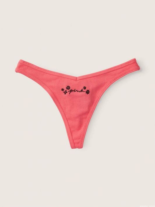 Женские розовые коттоновые трусики стринги от PINK Victoria's Secret, M