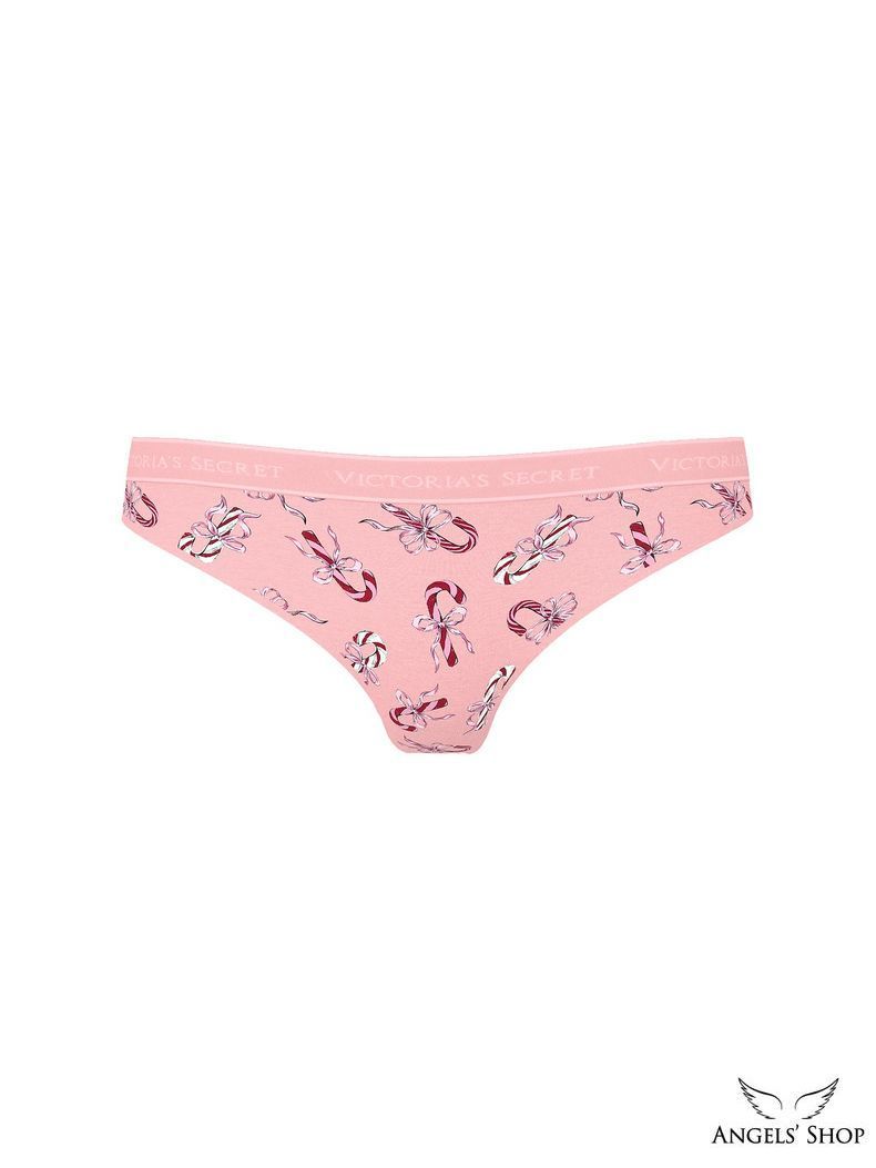 Рожеві трусики-стрінги з принтом Logo Cotton Thong Panty Victoria&rsquo;s Secret рожевий