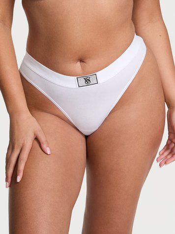 Білі трусики‑стрінги Victoria's Secret Logo Cotton Shine Patch Thong Panty. білий